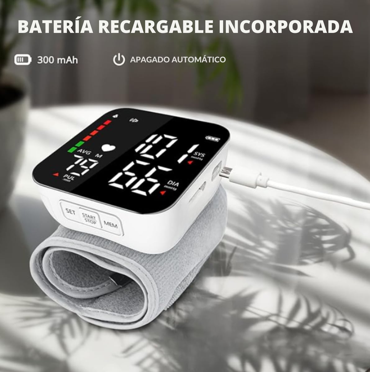 Monitor de presión arterial de muñeca recargable Digital AUTOMÁTICO