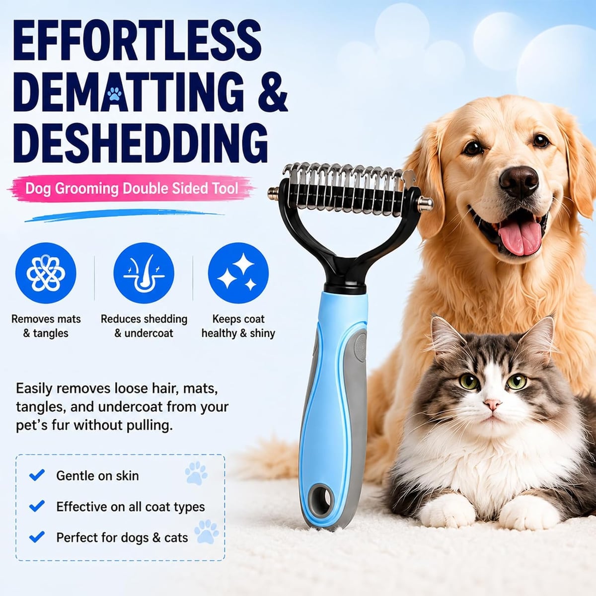 Double-Sided Deshedding Comb for Dogs &amp; Cats