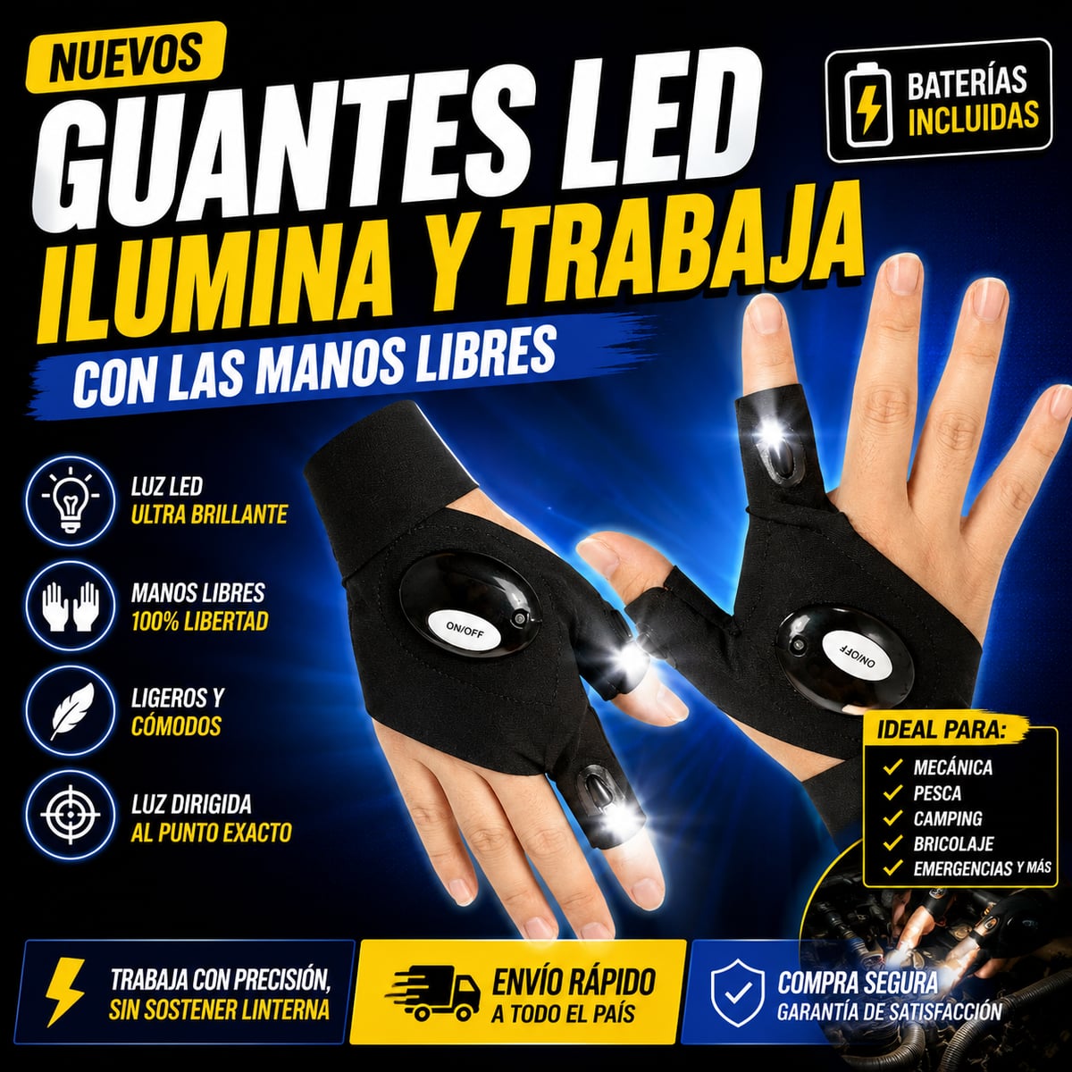 GLOVELITE - Guantes Con Luz Led - Manos Libres