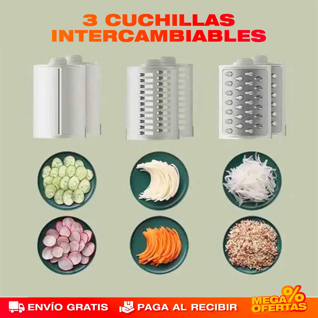 Rallador de Verduras Eléctrico 3 en 1 – Ralla y Pica en Segundos Sin Esfuerzo
