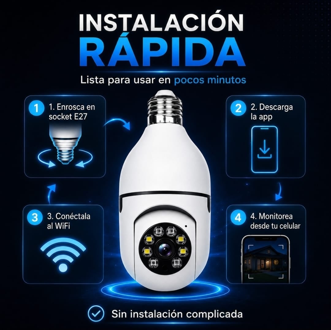 Cámara Ampolleta WiFi 360° – Seguridad Inteligente para tu Hogar