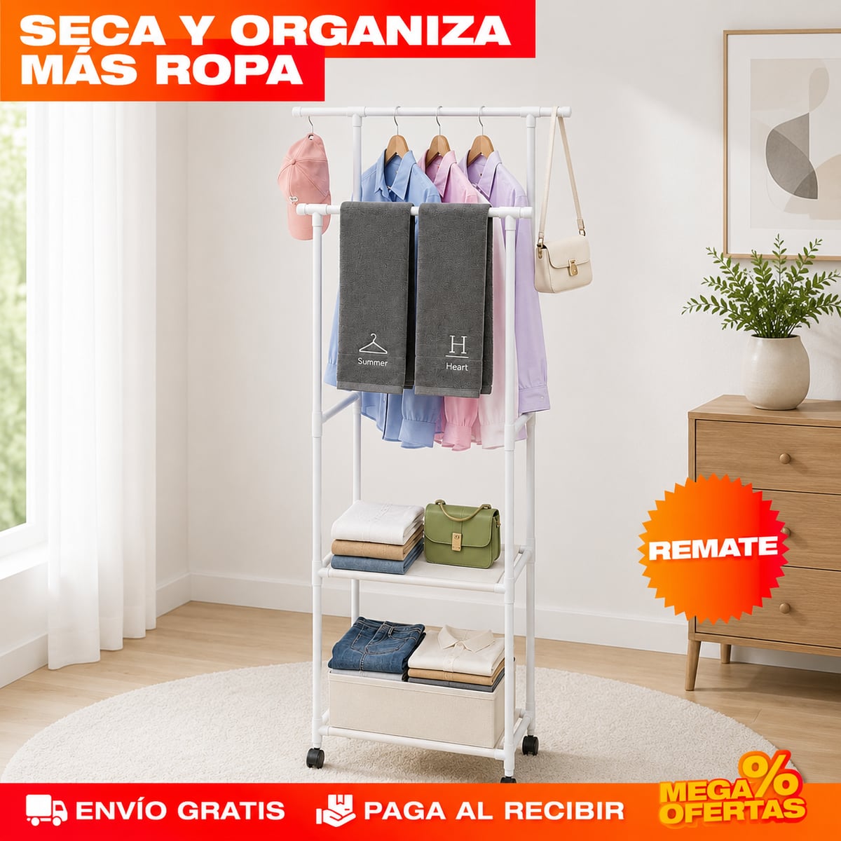 TENDEDERO ORGANIZADOR DE ROPA – Cabe el doble de ropa en el mismo rincón