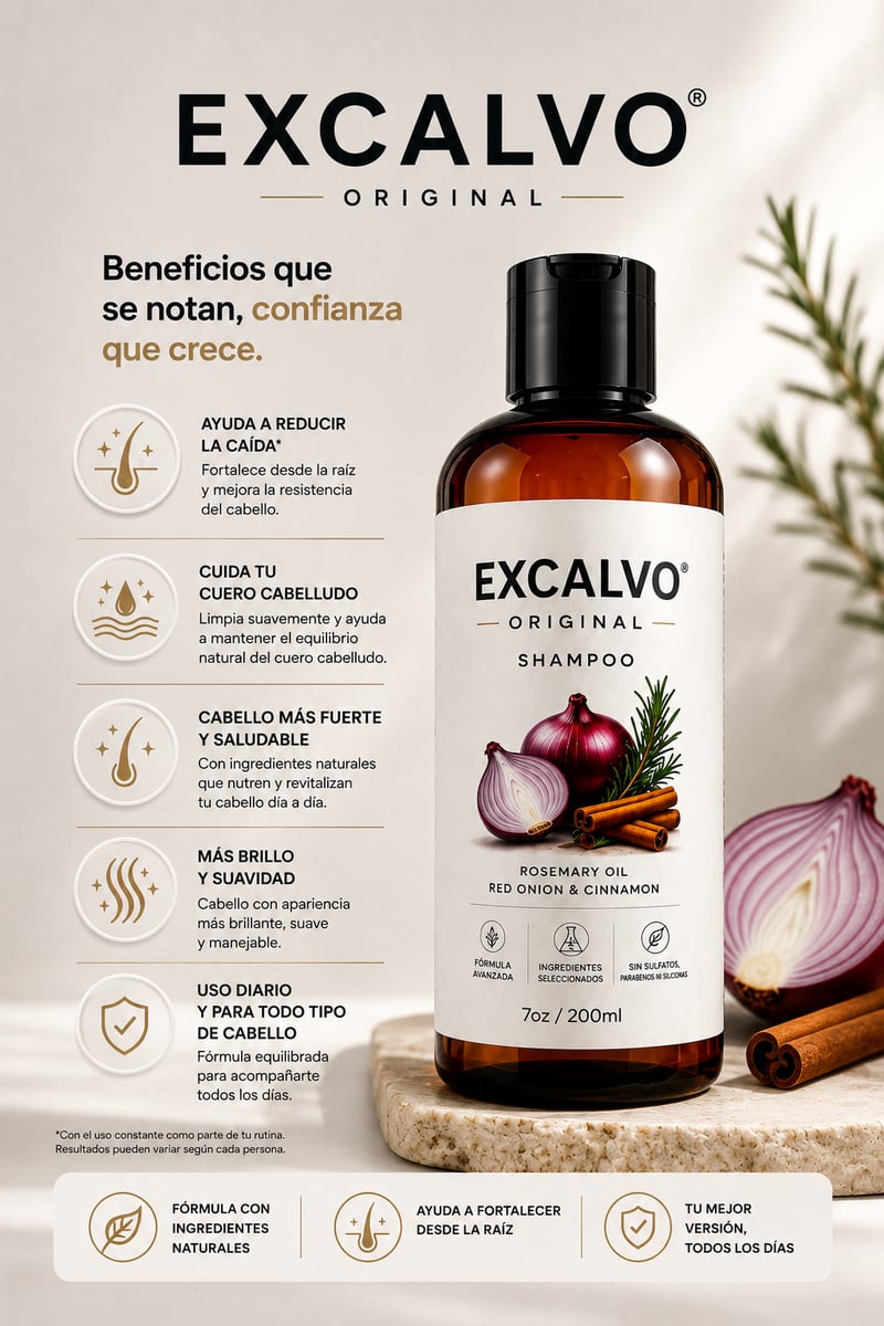 Excalvo® Original —Menos caída. Más confianza.  Olvídate del cabello en la almohada + Envío gratis