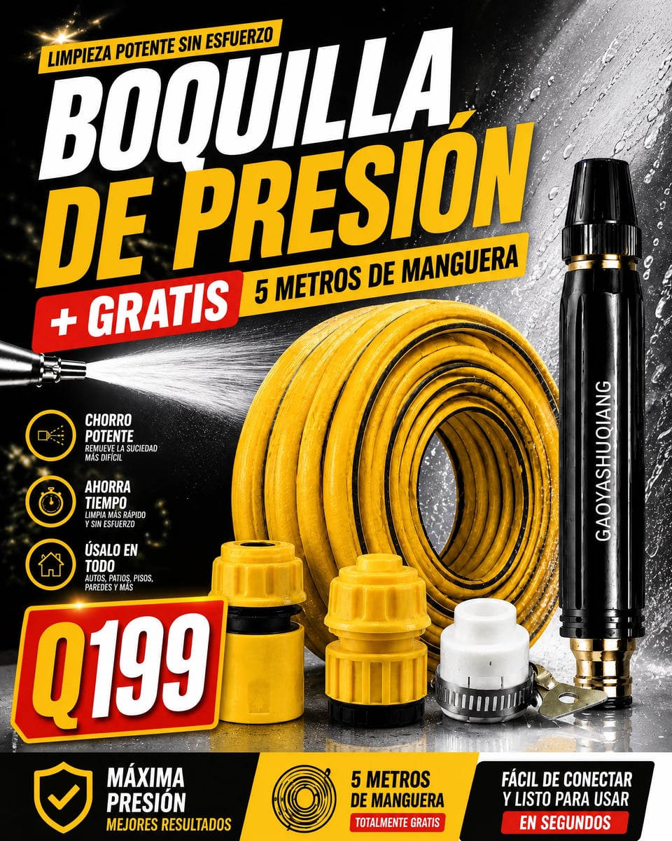 BOQUILLA A PRESIÓN +MANGUERA DE 5 METROS CON ACCESORIOS - ENVÍO GRATIS