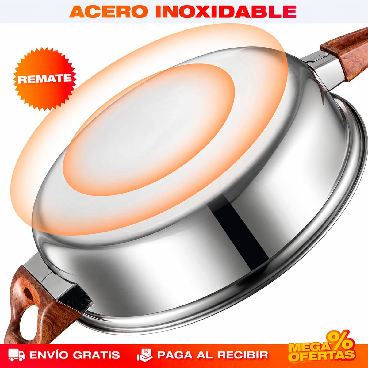 Set 12 Piezas de Ollas y Sartenes de Acero Inoxidable con Diseño de Madera – Set de Utensilios de Cocina de REGALO 🎁