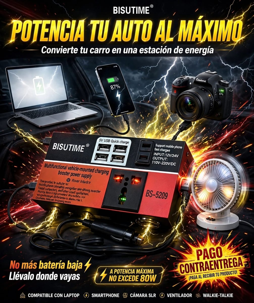 Portable Car Inverter® Carga cualquier dispositivo en minutos desde tu automóvil