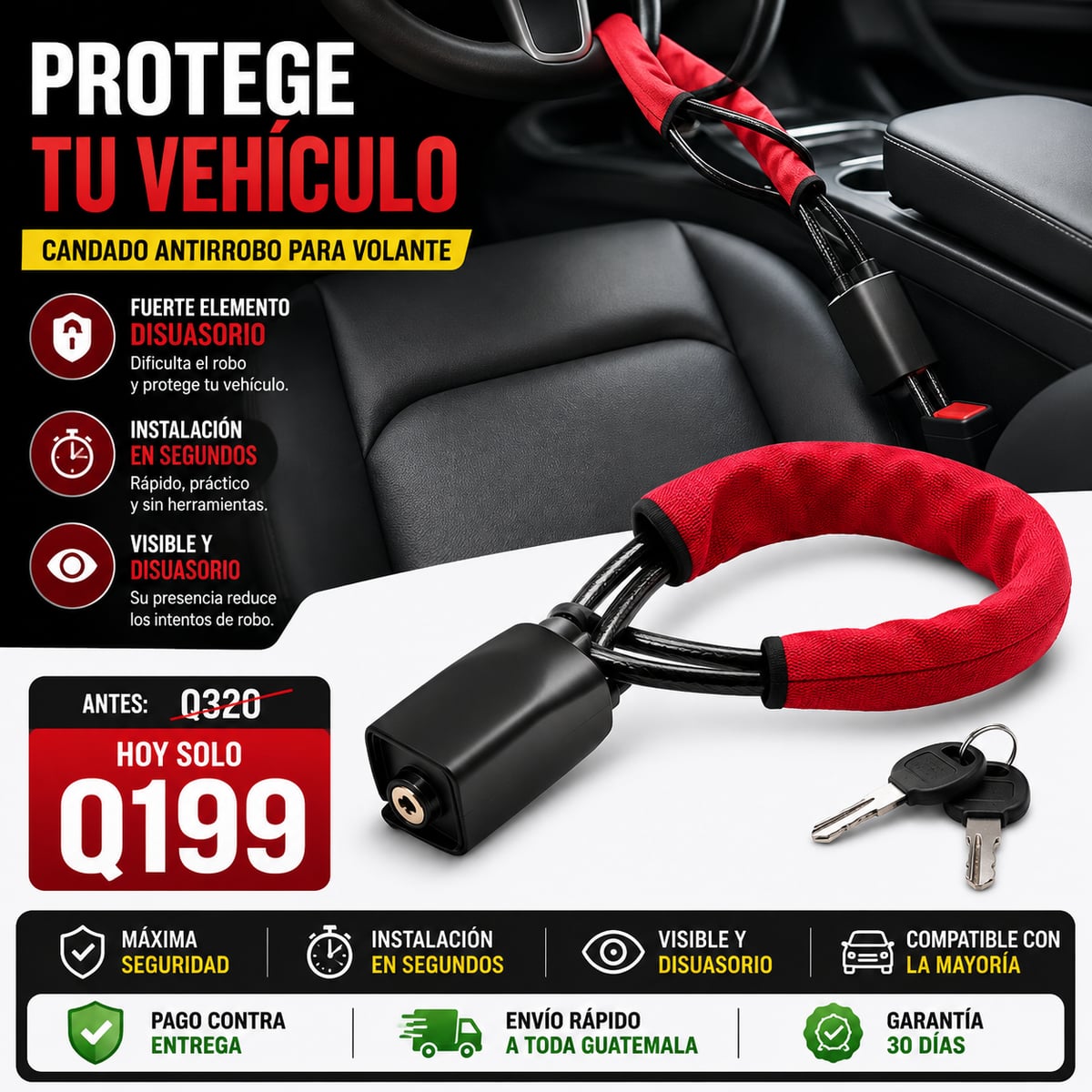 Protege tu Auto Candado Antirrobo de Volante Envío Gratis
