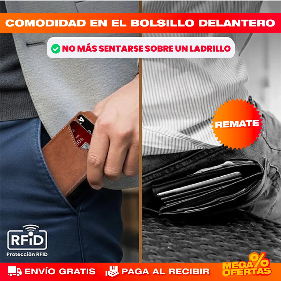 Billetera Slim con Despliegue de Tarjetas y Bloqueo RFID – Saca tus Tarjetas al Instante Sin Bulto