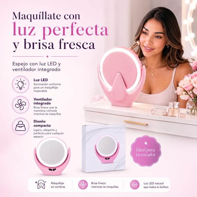 🪞💄Espejo Con Luz LED y Ventilador Integrado+ ENVIO GRATIS