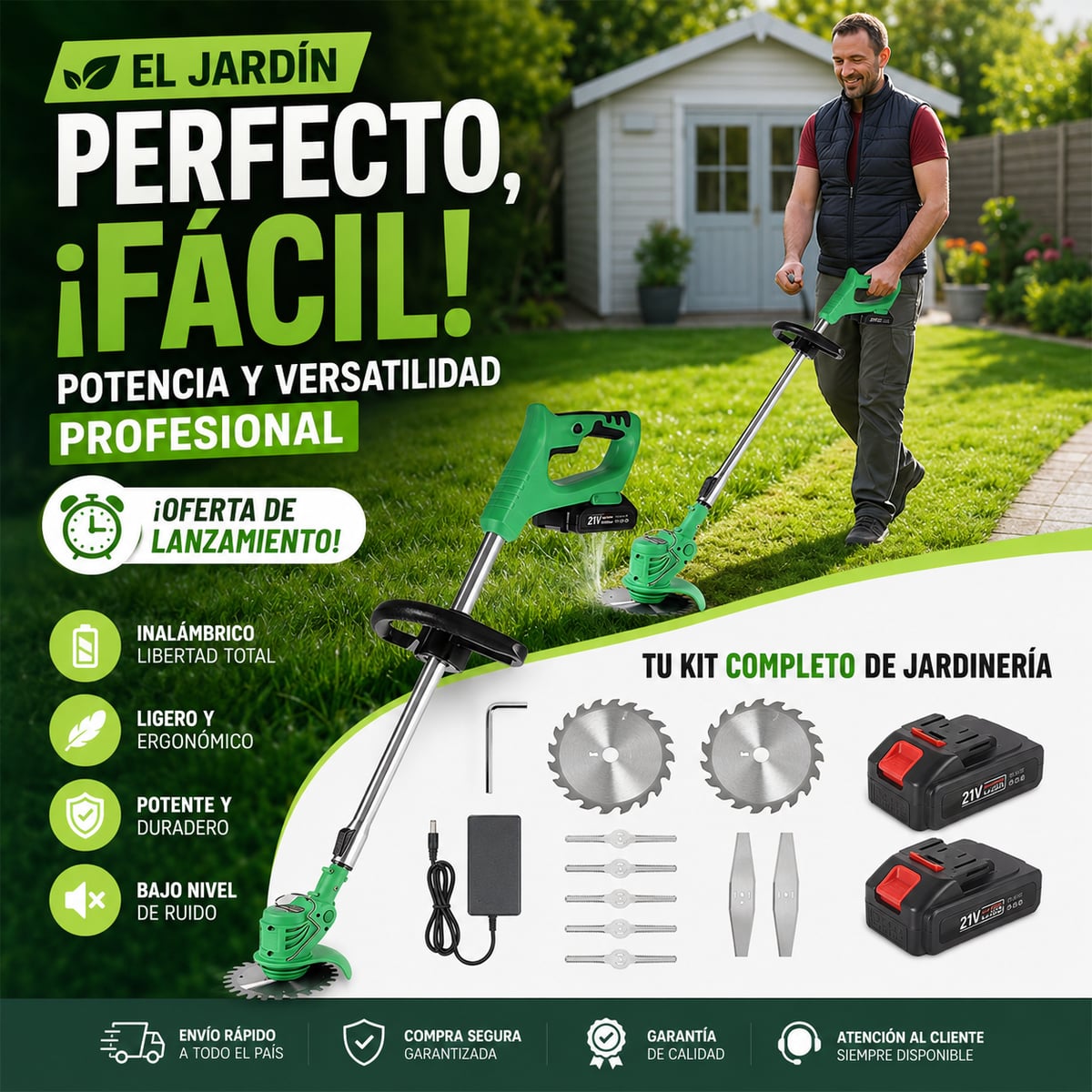 Cortadora de Césped Inalámbrica 48V PowerCut Pro™ 🌿