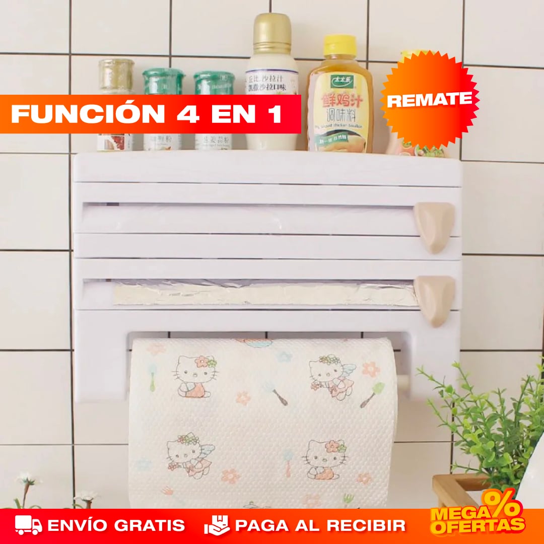 SOPORTE ORGANIZADOR DE ROLLOS DE COCINA 4 EN 1