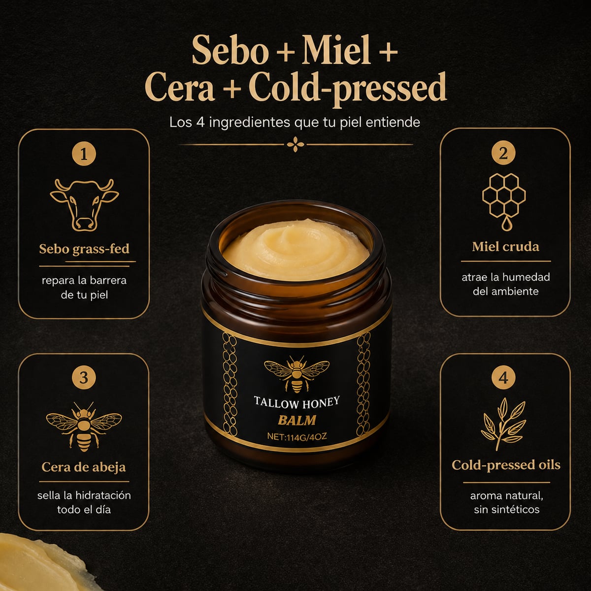 Balsamo Natural de miel y sebo - 4 ingredientes que tu piel reconoce