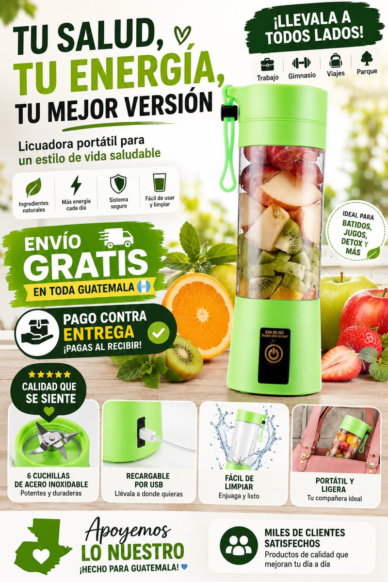 Licuadora Juguera Portátil USB Recargable | Mini Blender para Jugos, Batidos y Smoothies