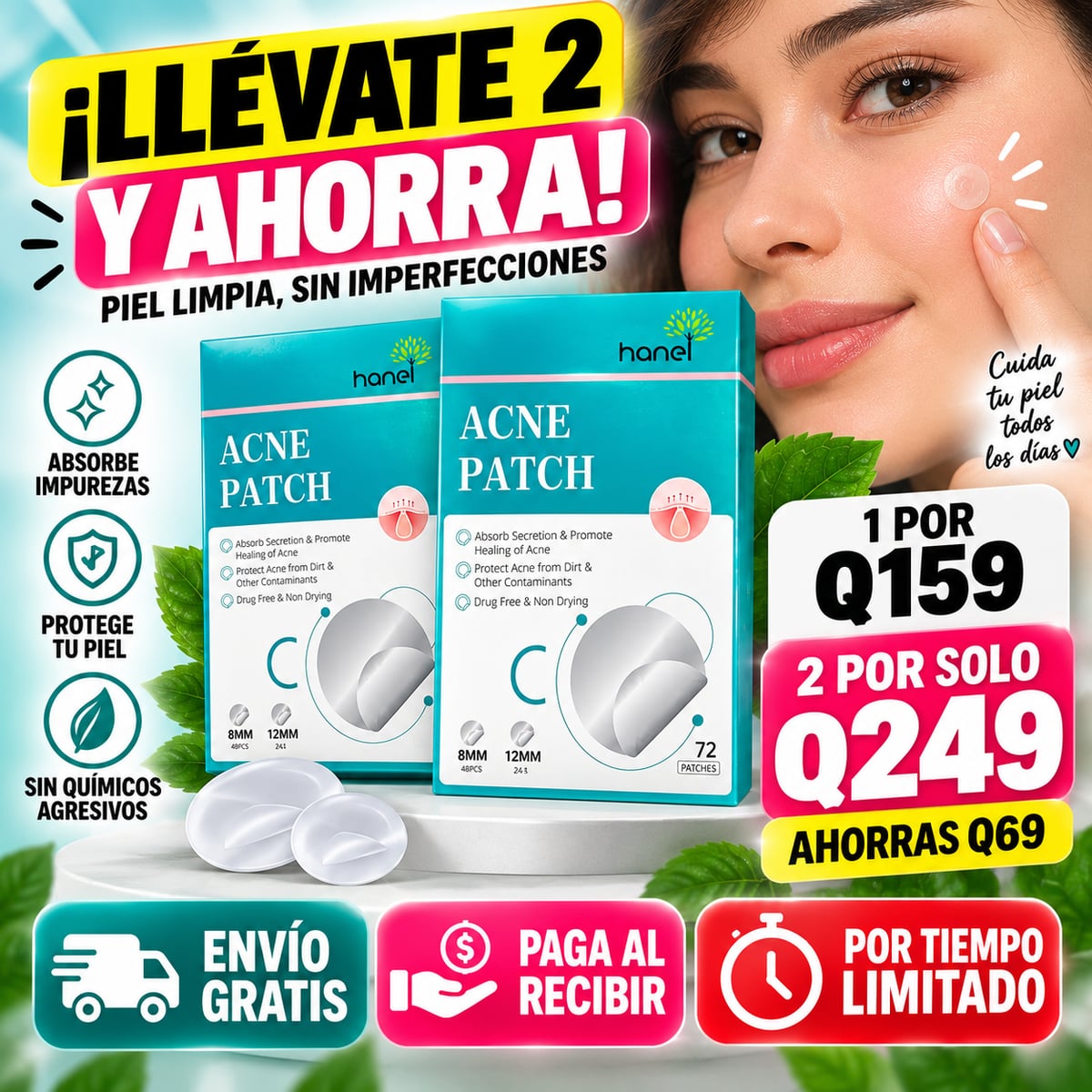 ACNE PATCH Parches para Imperfecciones Hanel – 72 Unidades | 2 Tamaños