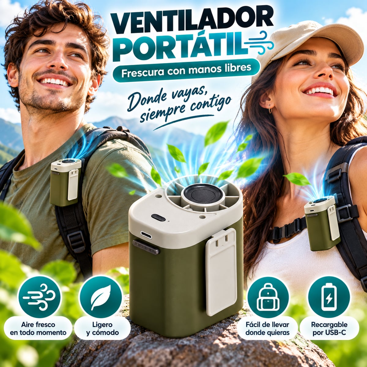 🌬️ Ventilador Portátil 🌬️ 💚 Frescura en Cualquier Lugar 💚