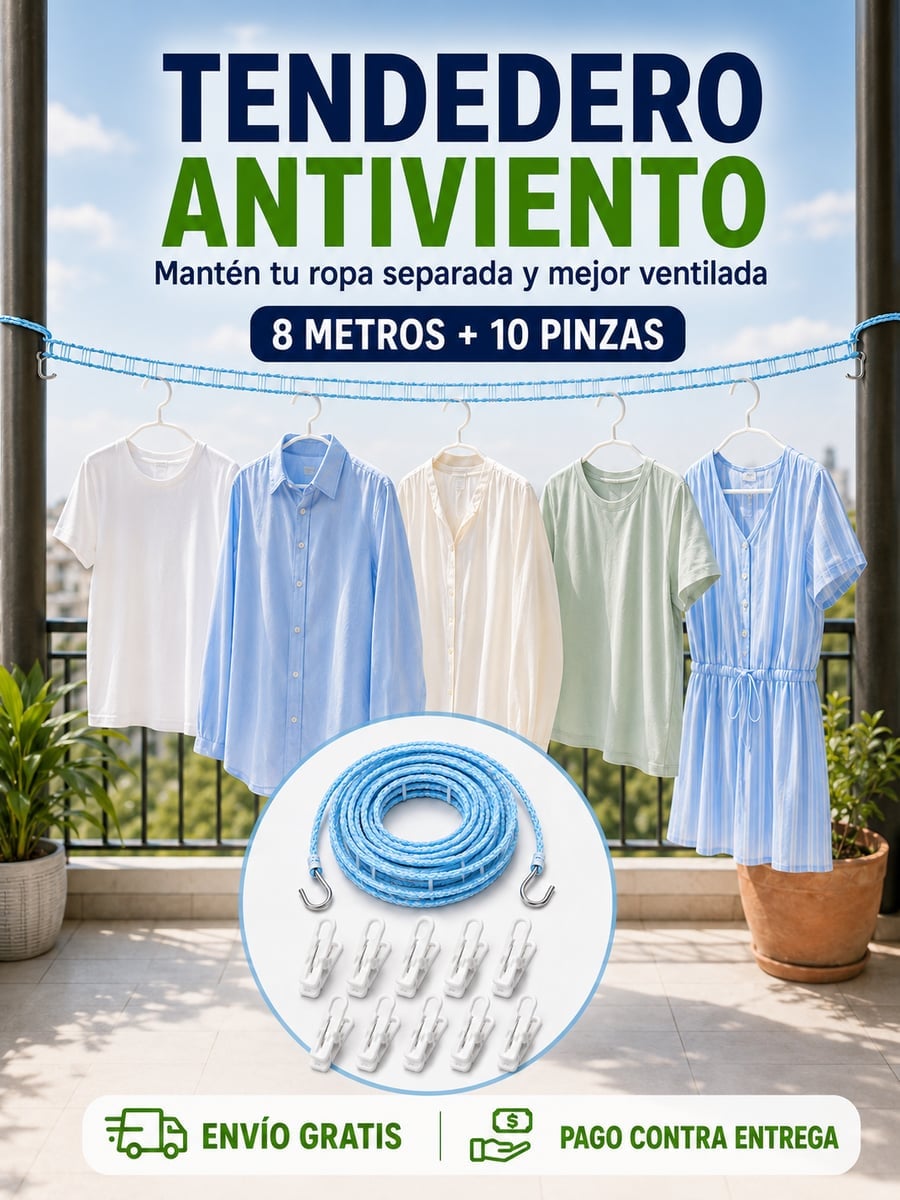 TENDEDERO ANTIVIENTO DE 8 METROS | Mantén tu ropa separada y mejor ventilada