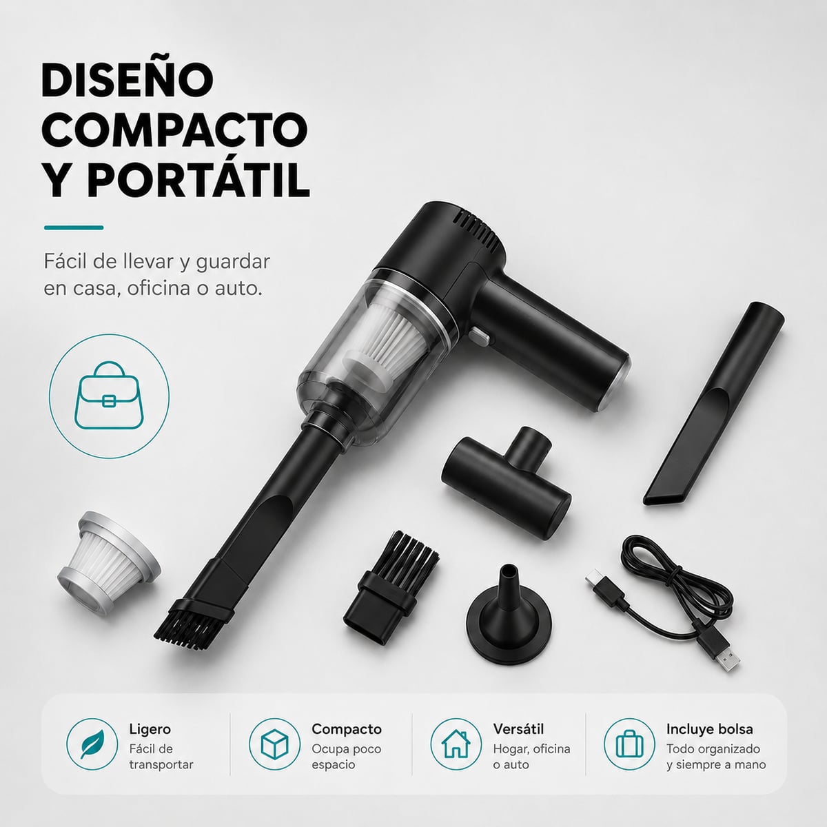 Mini Aspiradora Inalámbrica 3 en 1 – Limpieza Rápida en Cada Rincón