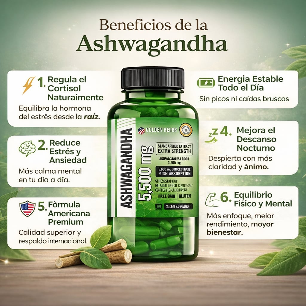 Ashwagandha™ FÓRMULA AMERICANA ⚡ Menos Estrés. Menos Cortisol. Más Energía y Bienestar