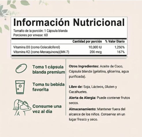 MicroIngredients® Vitamina D3+K2 Complex | Revitaliza tu Cuerpo (Suministro para 3 Meses 90und)