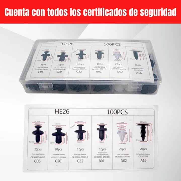 KIT 100 CLIPS "REMACHES" PARA CARRO.