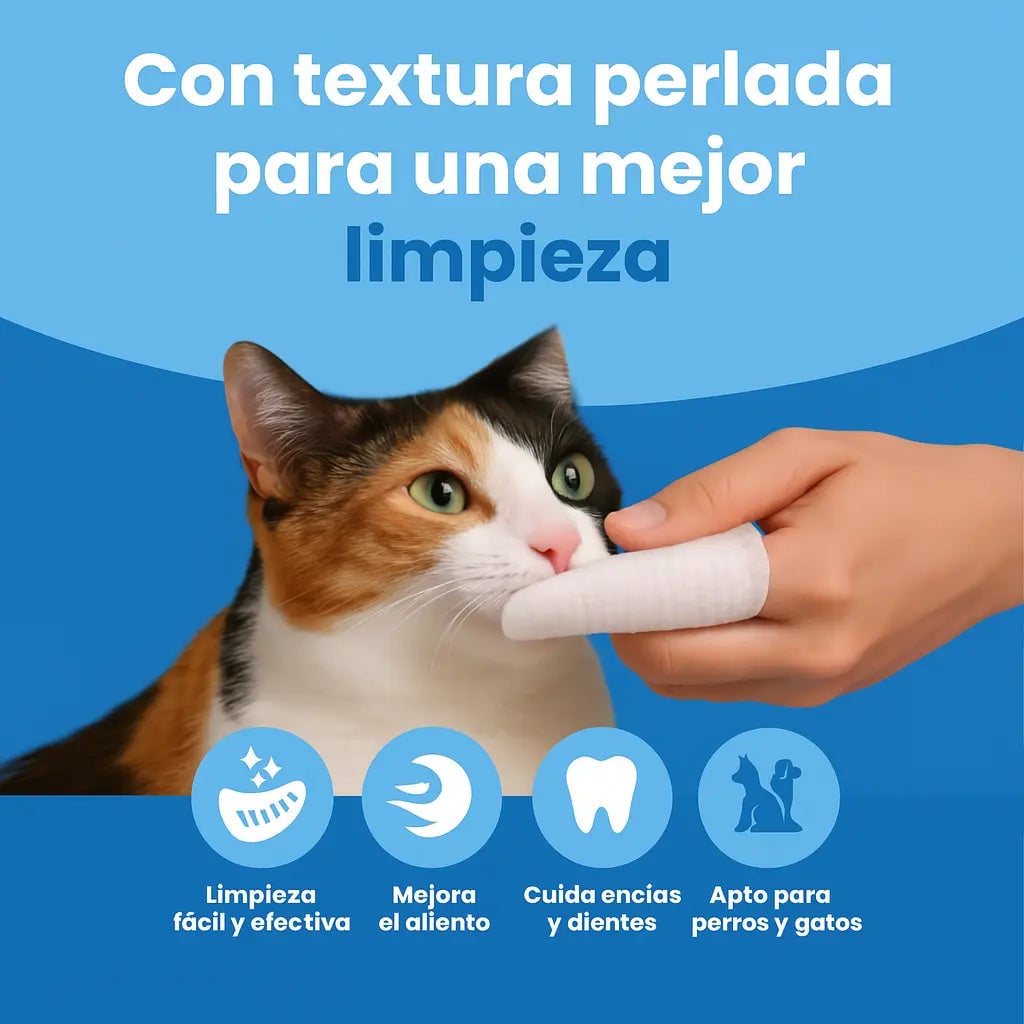 Toallitas tipo dedal para limpieza de oídos y boca para  mascotas