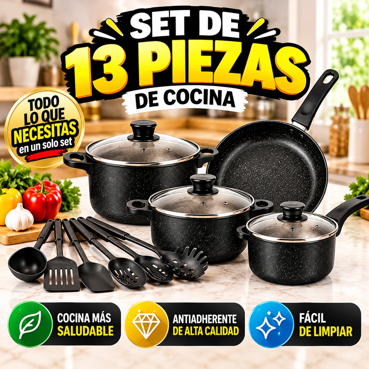 Set de Ollas 13 Piezas - Todo lo que necesitas en tu cocina 🌟- Envío Gratis 🚚