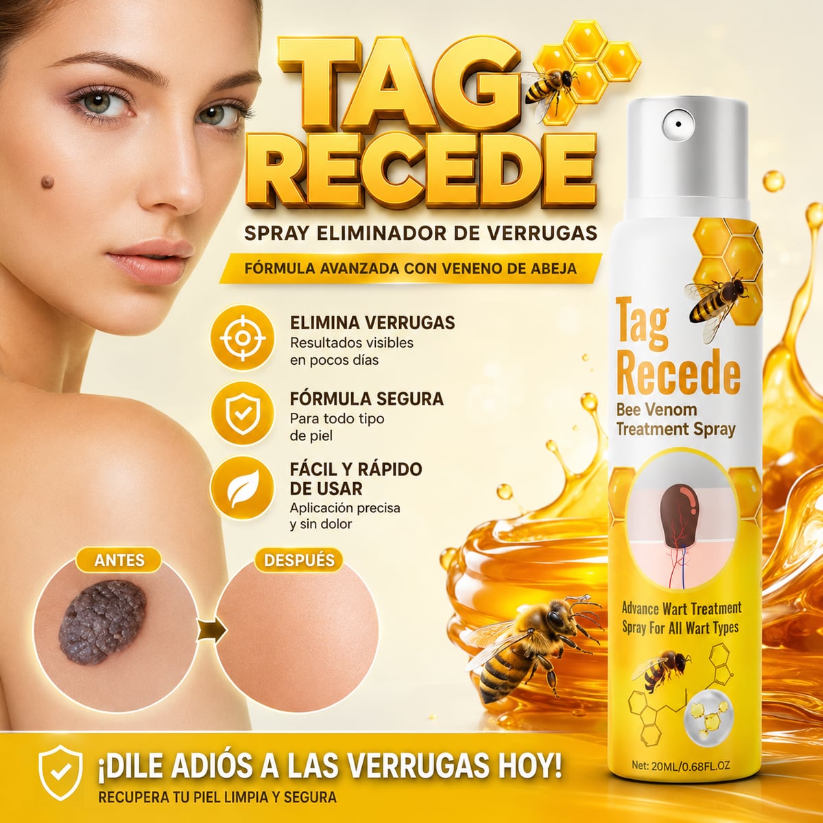 Tag Recede Spray Eliminador de Verrugas - Dile adiós a las verrugas y luces una piel sana + ENVVIO GRATIS 🚚🎁