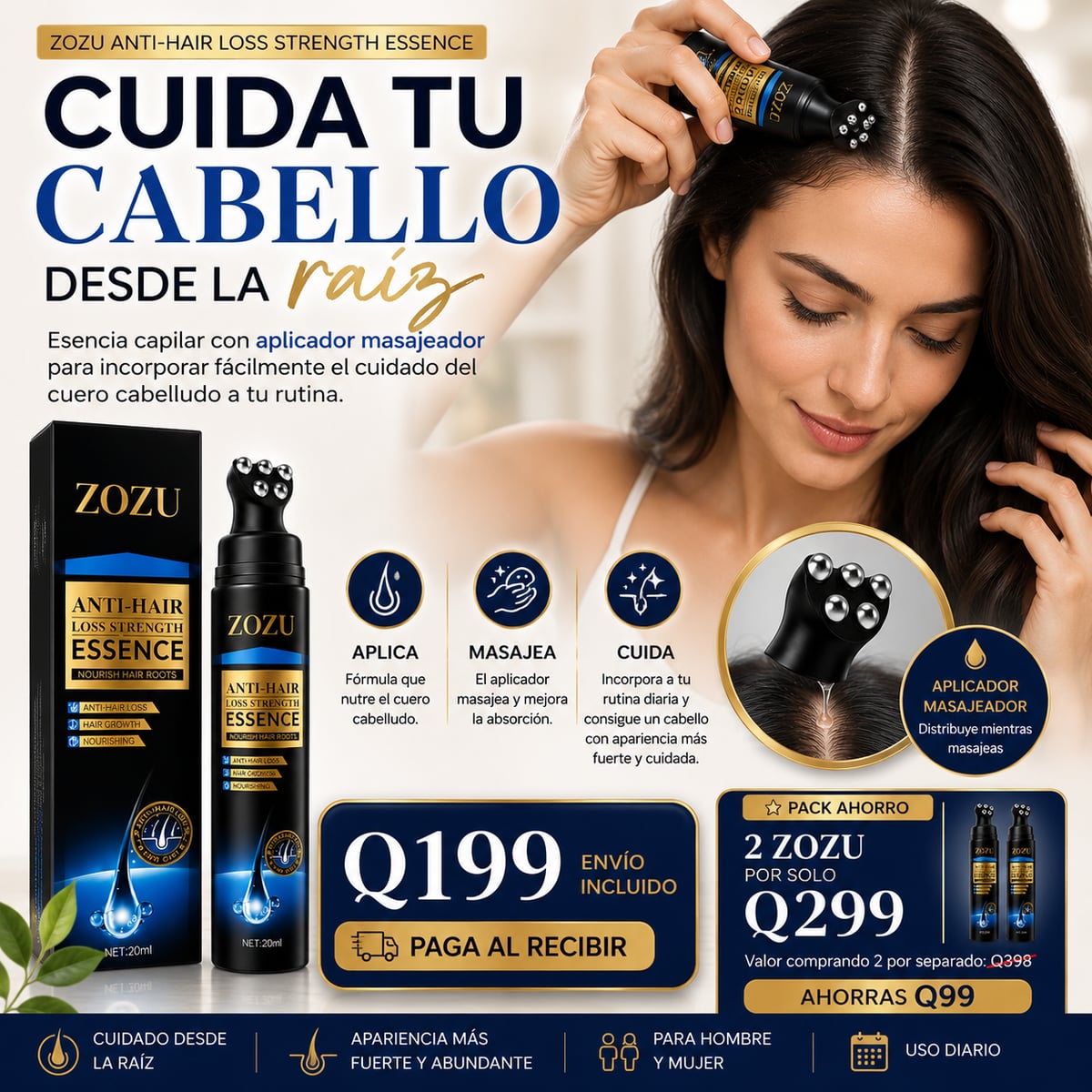 ZOZU™ Esencia Capilar con Aplicador Masajeador – 20 ml.