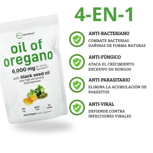 Aceite de Orégano 6000 mg x 30 Softgels - Sistema inmune y defensas