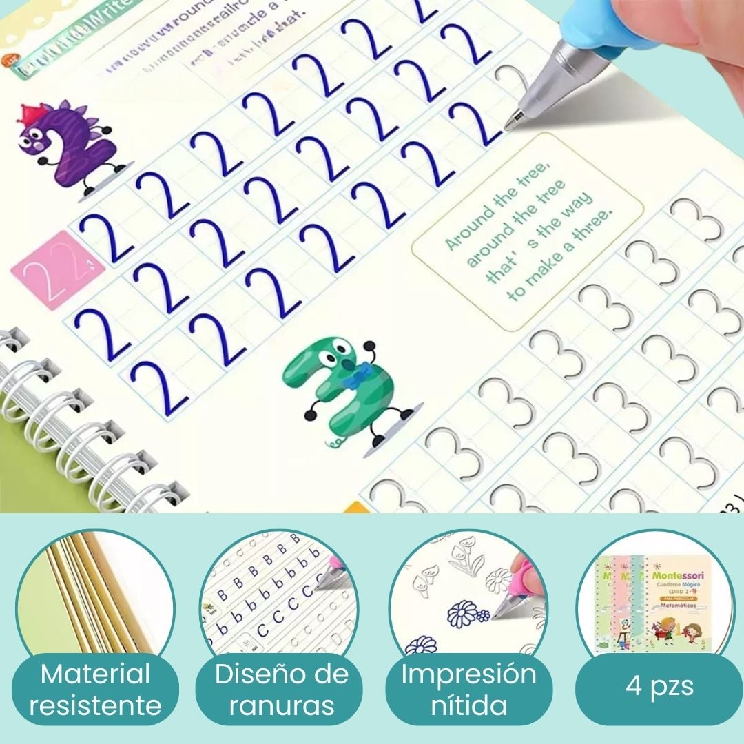 Set de 4 Cuadernos Mágicos Reutilizables: Caligrafía, Matemáticas y + ENVIO GRATIS