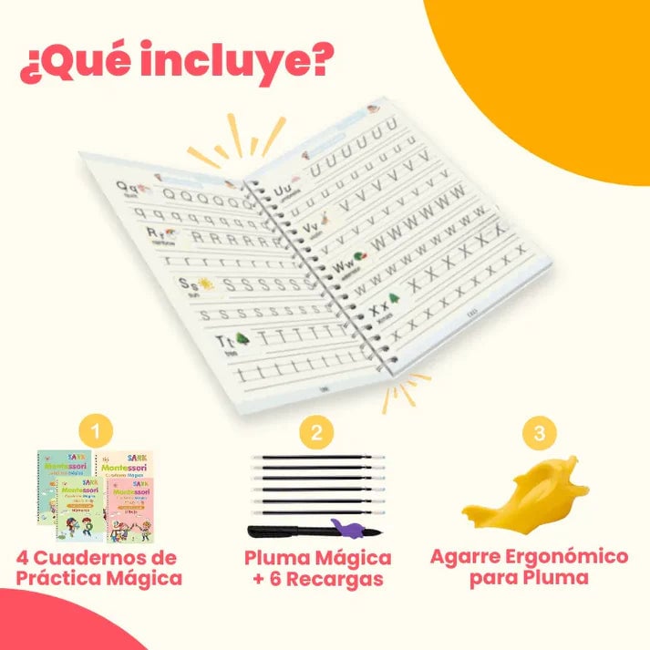 KIT DE 4 CUADERNOS REUTILIZABLES+REPUESTOS DE TINTA GRATIS
