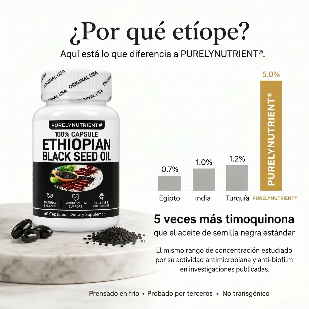 PurelyNutrient Aceite de Semilla Negra de Etiopía 4.64% Timoquinona
