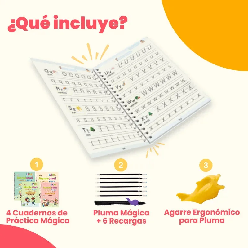 Kit de 4 Cuadernos Mágicos Reutilizables de Caligrafía para Niños con Alfabeto, Números, Matemáticas y Dibujo – Criativae