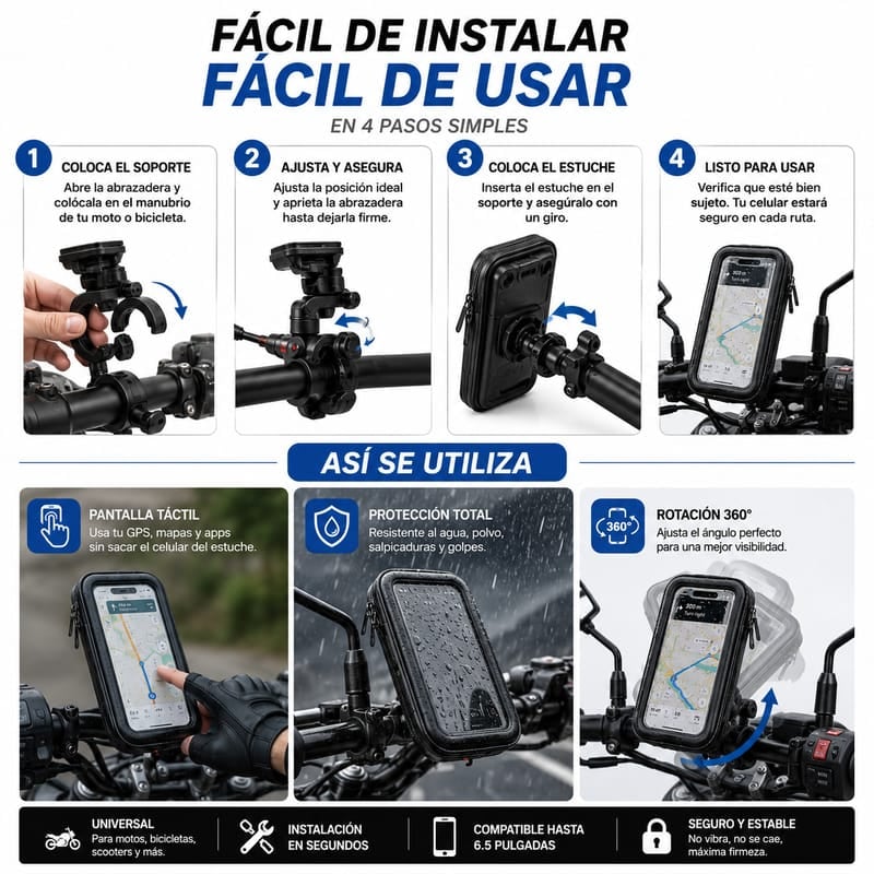 Soporte Impermeable Antirrobo para Moto