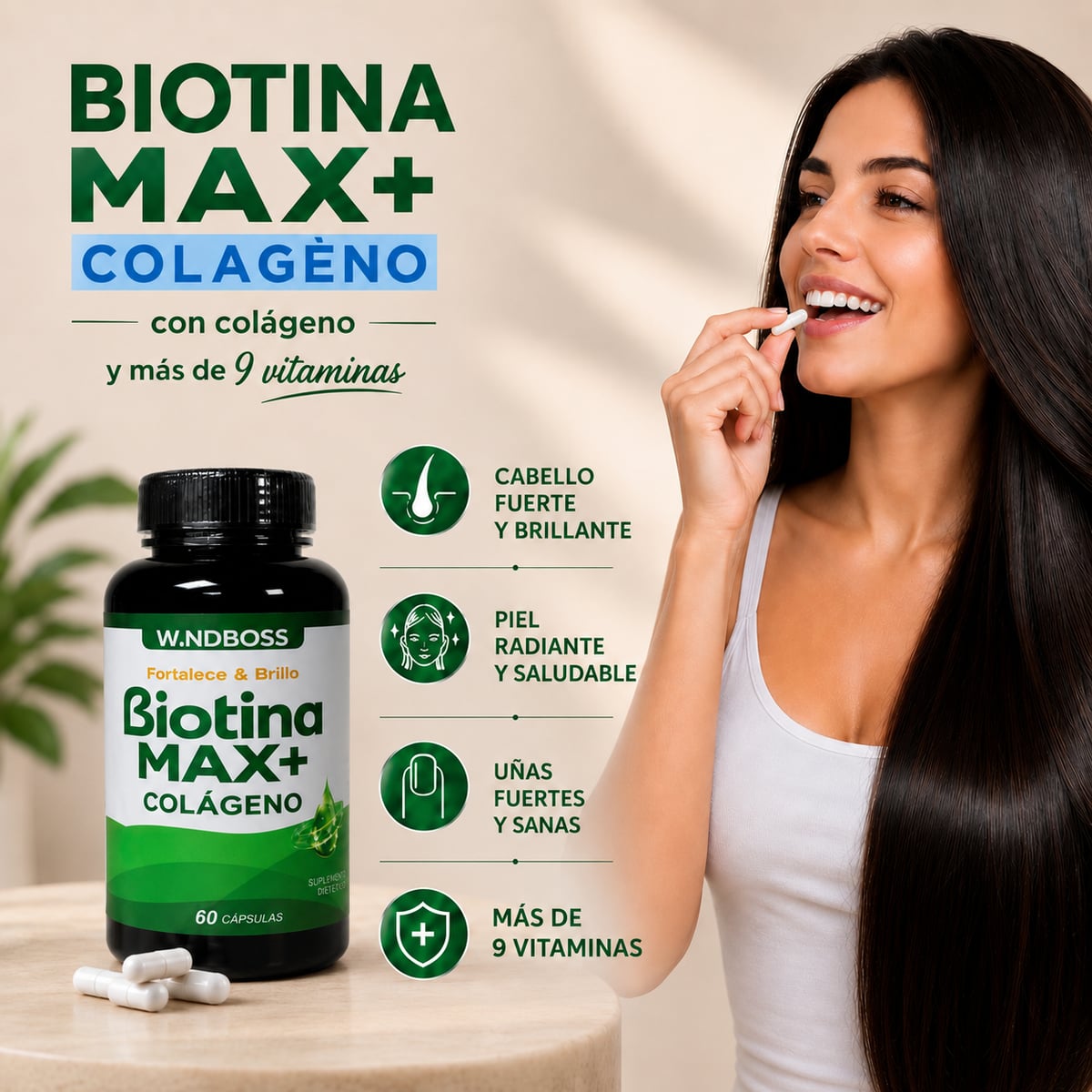 Biotina MAX+ Colágeno - Fortalece, Nutre y Protege.