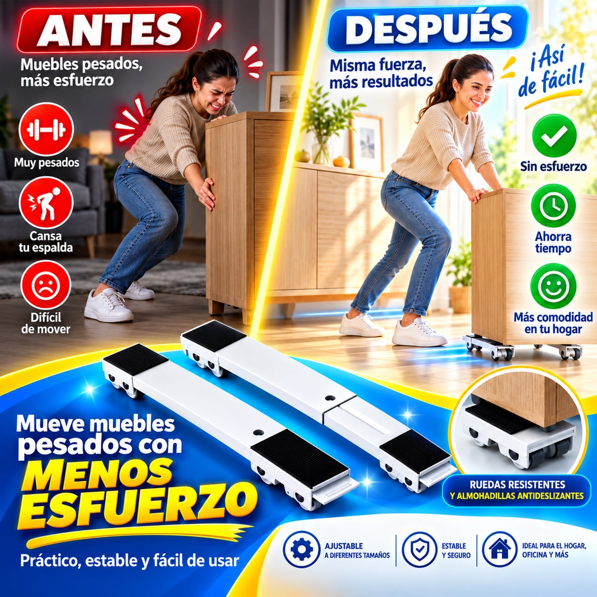 Barras con ruedas para mover muebles pesados