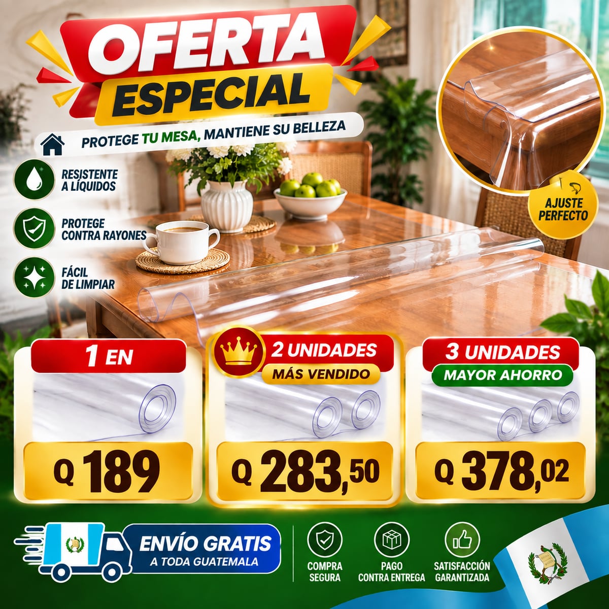 CristalGuard Protector transparente PVC para mesas (80x150cm)