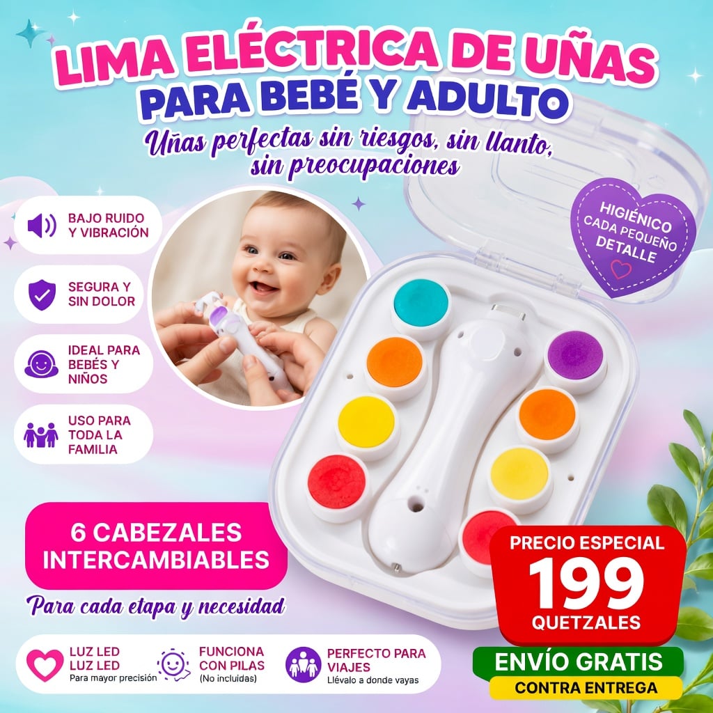 Lima Eléctrica de Uñas 6 en 1 para Bebés y Adultos con Luz LED