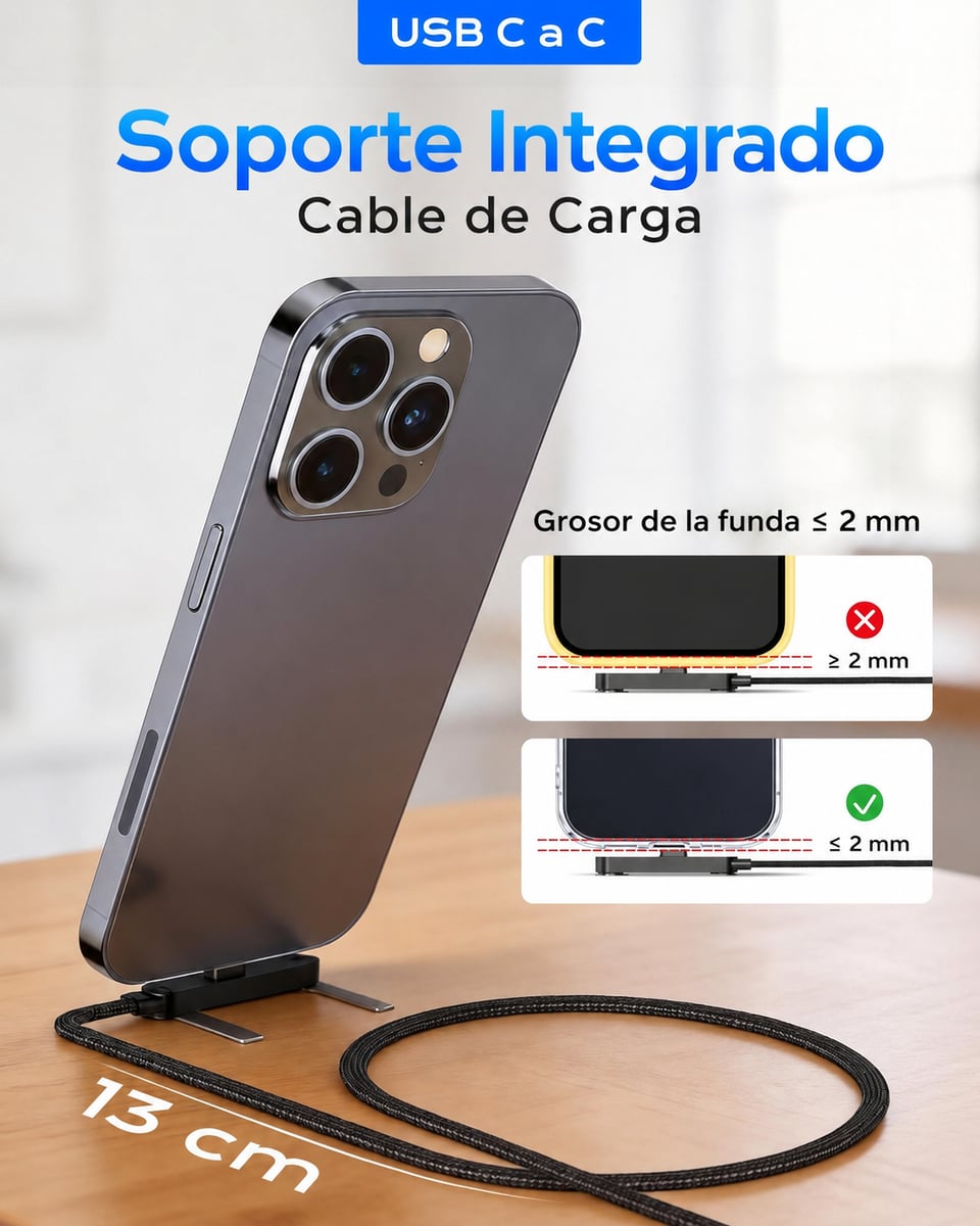 Cable de carga súper rápida con soporte de carga plegable TIPO-C para IPhone y Android //ENVIO GRATIS🔥