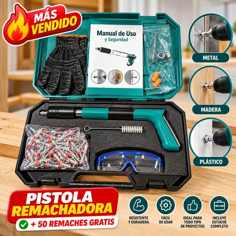 Remachadora Profesional con accesorios de seguridad + 50 Clavos GRATIS | Envío Gratis 50% de Descuento🏷️💥