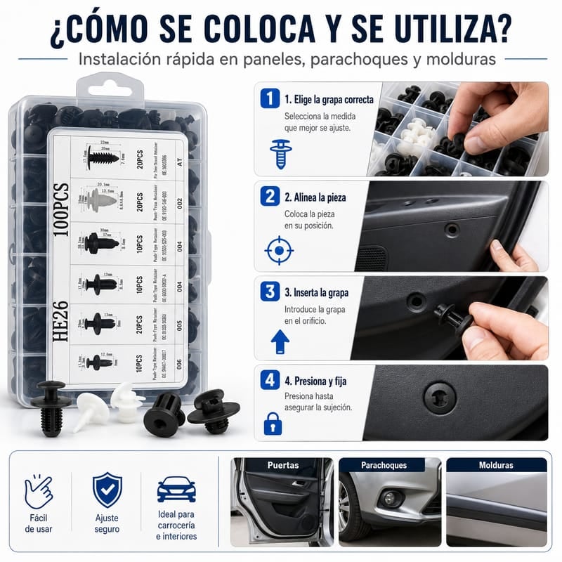Set de 100 Clips y Sujetadores para Carro