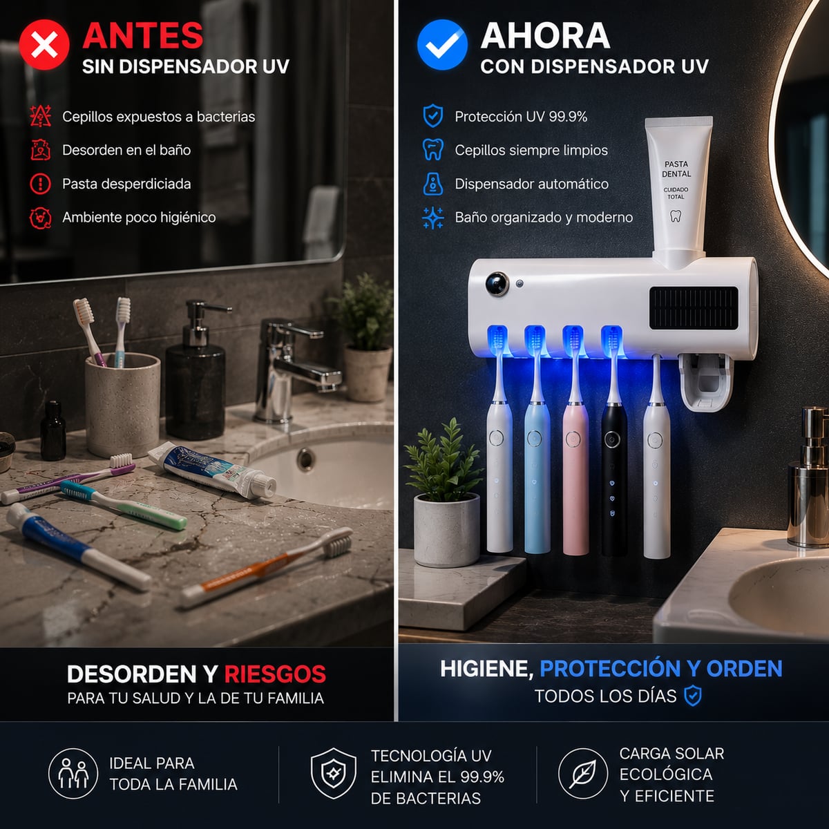 Dispensador de Pasta de Dientes con Protección UV - Protegete de las bacterias