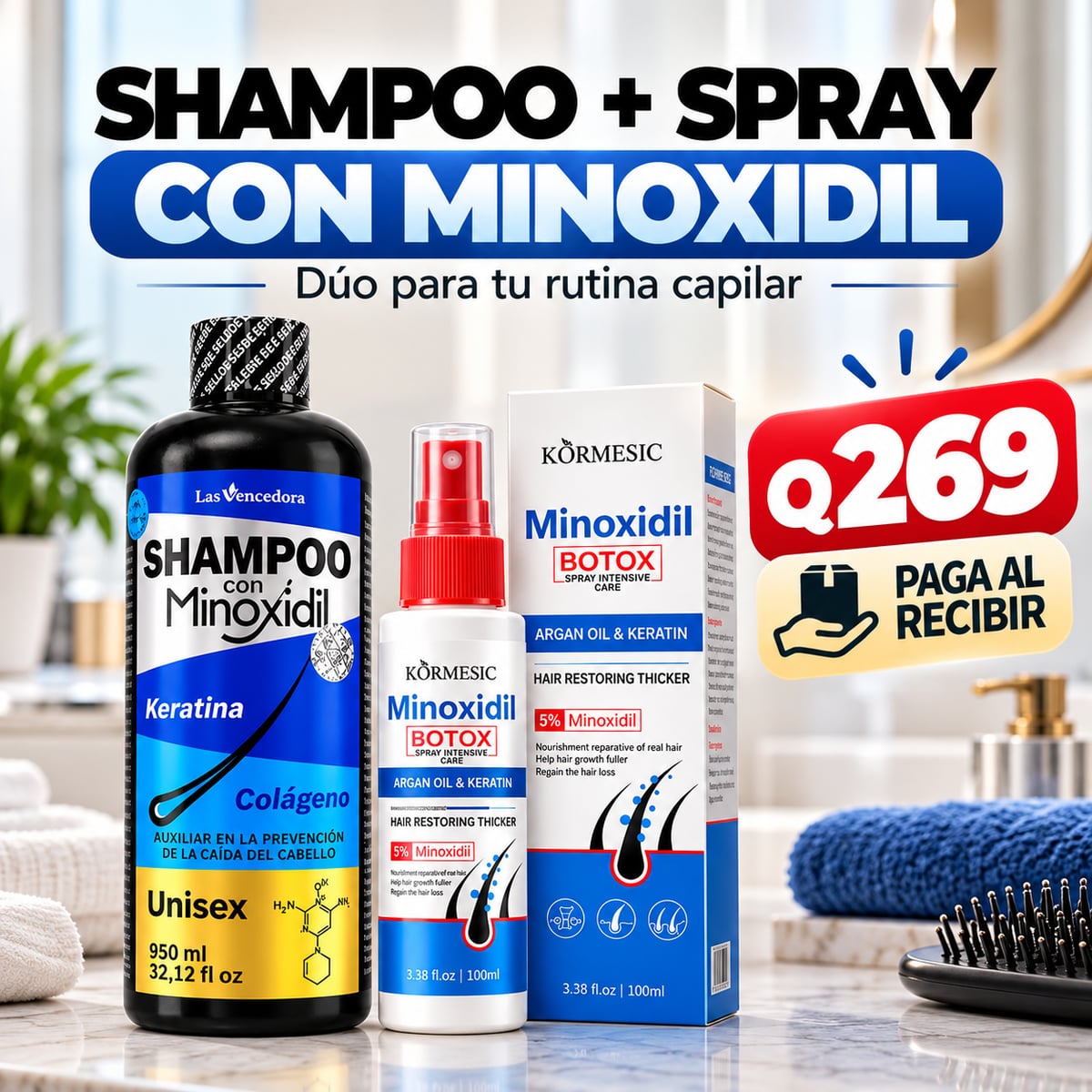 ¡Dúo Capilar con Minoxidil! Shampoo 950 ml + Spray 100 ml para el Cuidado de tu Cabello