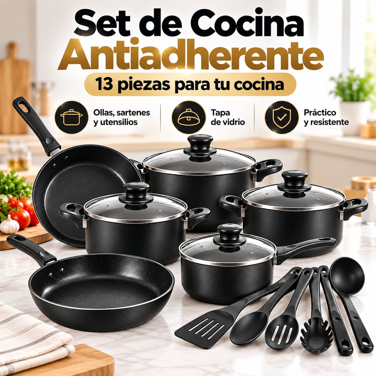 Set de Ollas Antiadherentes de 13 Piezas | Prácticas y Fáciles de Limpiar