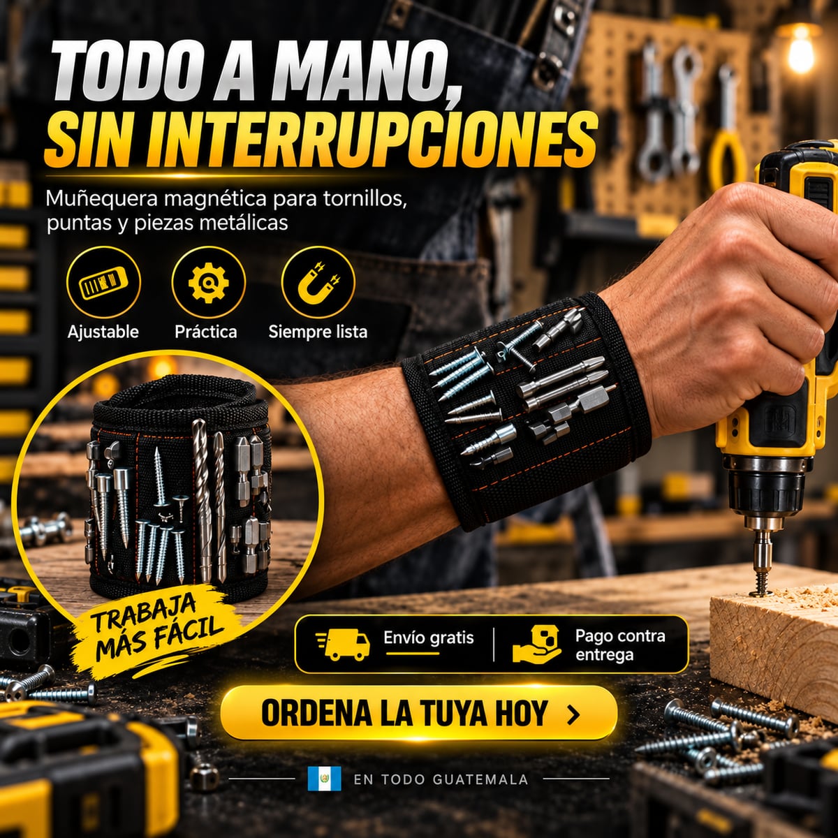 ¡No Pierdas Más Tornillos Mientras Trabajas! Muñequera Magnética que Mantiene Todo a tu Alcance🔧
