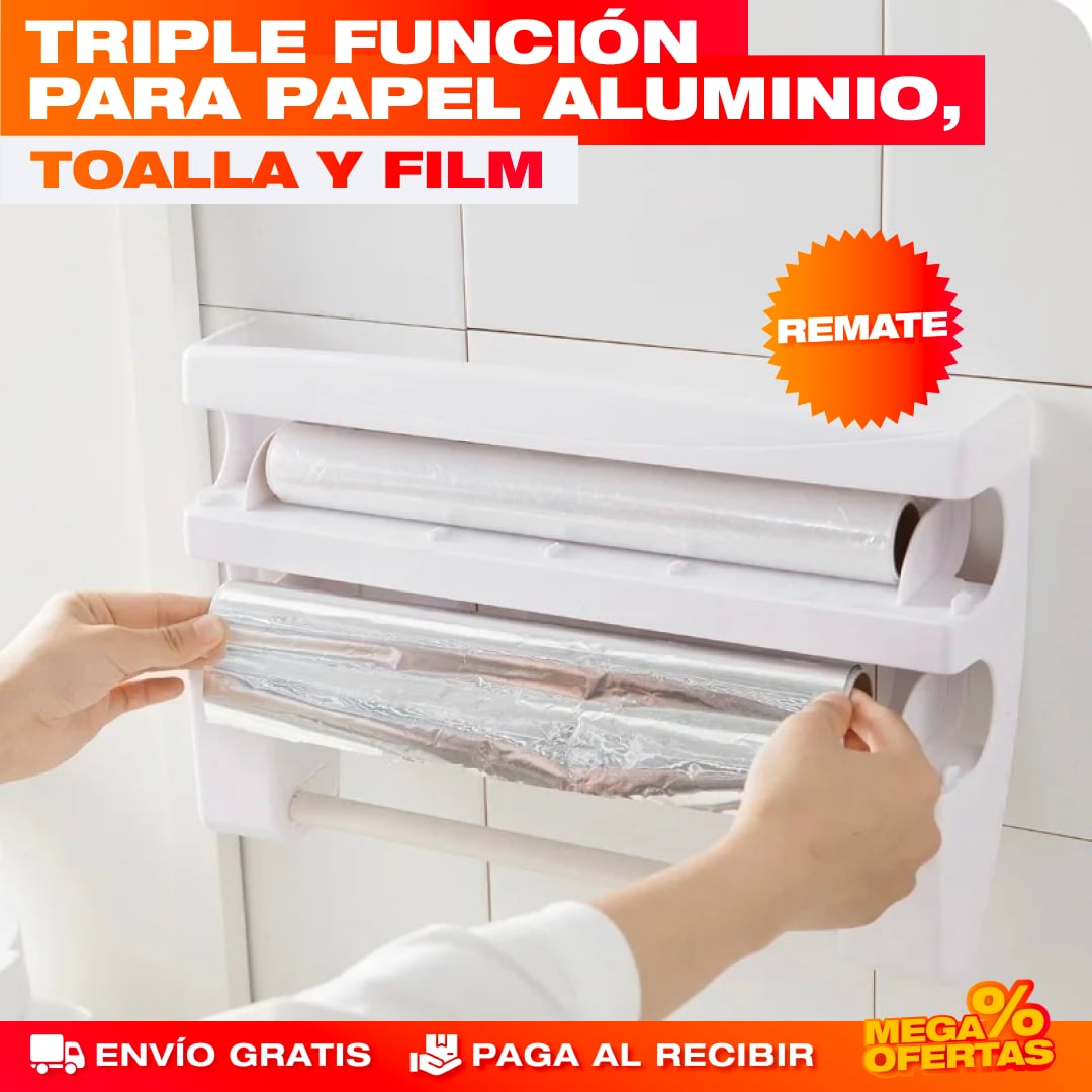 SOPORTE ORGANIZADOR DE ROLLOS DE COCINA 4 EN 1