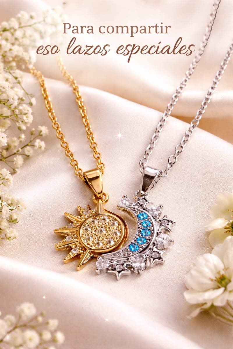 Collar Sol y Luna Eclipse Bañados en Oro - Compartiendo Cadenita con Mamá + ENVIO GRATIS ✨👑