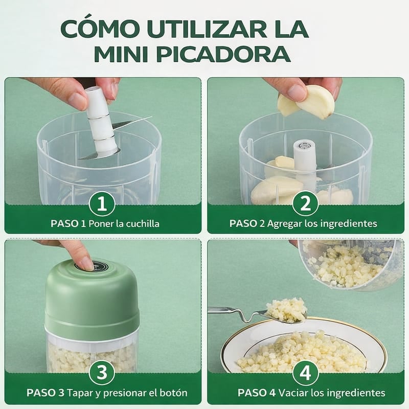 💥 Picadora Eléctrica Recargable USB 3 en 1 ⚡ Cocina Fácil en Segundos