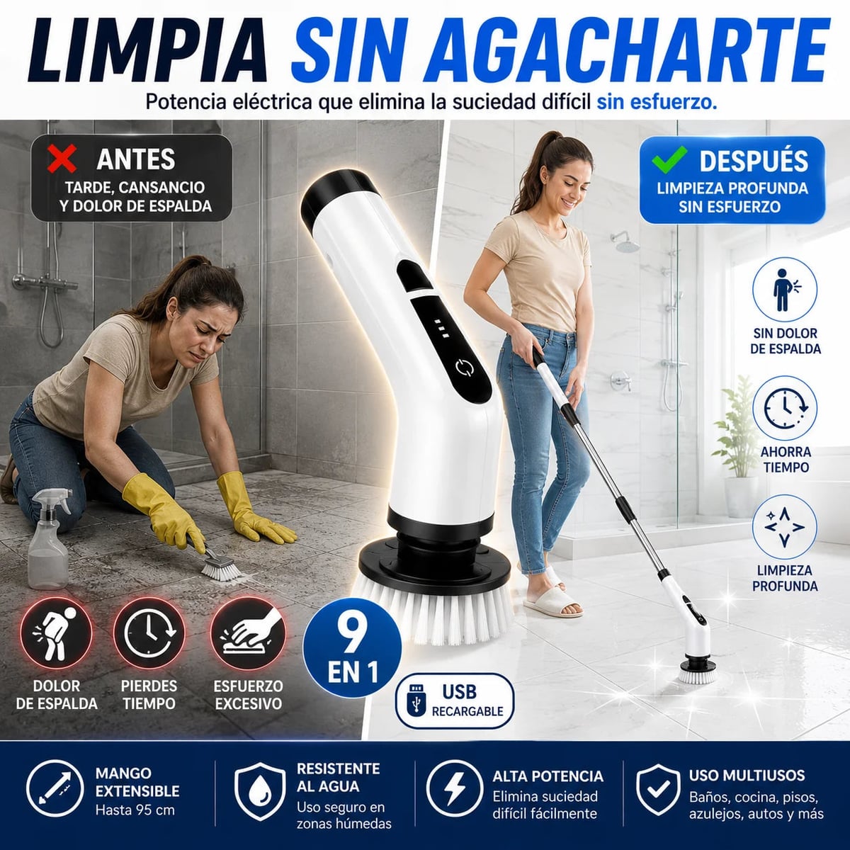 Cepillo Eléctrico Multifuncional para Limpieza Profunda | Limpia Sin Esfuerzo
