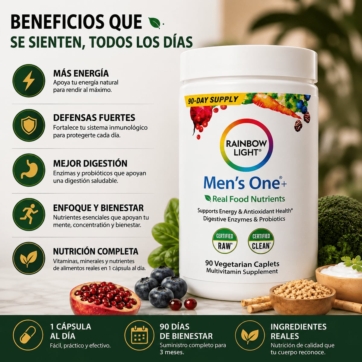 Multivitamínico Rainbow Light® Recupera Energía, Inmunidad y Salud Digestiva - Empieza a cuidarte hoy.